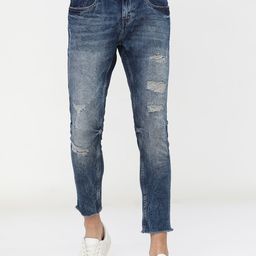 HIGHLANDER Men Blue Tapered Fit Mildly Distressed Heavy Fade Stretchable Jeans-image-81