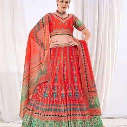 ODETTE Ethnic Motifs Printed Semi-Stitched Lehenga & Unstitched Blouse With Dupatta-picture-9