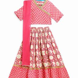 Campana Girls Printed V-Neck Cotton Ready to Wear Lehenga & Blouse With Dupatta-picture-11