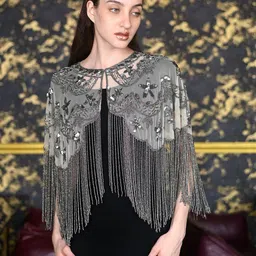 ODETTE Embroidered Crop Tie-Up Shrug-image-77