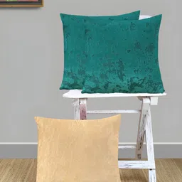 IVAZA Blue & Beige Set of 3 Velvet Square Cushion Covers-6