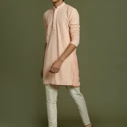 VASTRAMAY Boys Ethnic Motifs Embroidered Georgette Chikankari Kurta with Pyjamas-picture-32