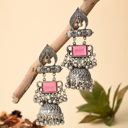 Anvik Silver-Plated Dome Shaped Jhumkas Earrings-picture-27