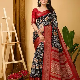 DIVASTRI Floral Printed Zari Banarasi Saree-image-78