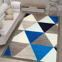 Athom Living Trendz Blue & White Geometric Design Anti-Skid Rectangular Carpet-picture-10
