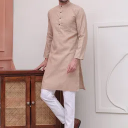 Jompers Band Collar Long Sleeves Regular Pure Cotton Straight Kurta With Pyjama-image-73