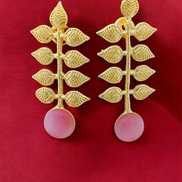 TISHUL JEWELS Gold-Plated Artificial Stones Studded Geometric Shaped Drop Earrings-image-94
