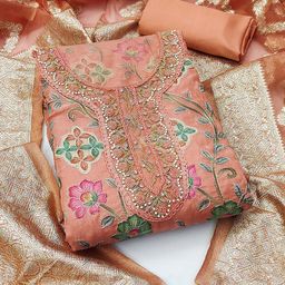 KALINI Floral Printed Beads & Stones Organza Unstitched Dress Material-image-87