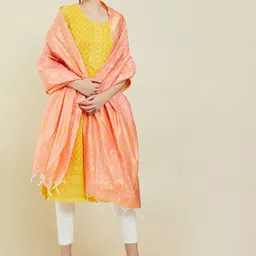 Soch Women Pink & Gold-Toned Ethnic Motifs Woven Design Dupatta-picture-24