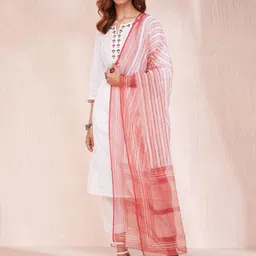 Fabindia Striped Cotton Silk Dupatta-picture-26
