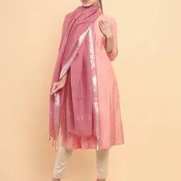 Soch Peach-Coloured & Silver-Toned Tasselled Dupatta-picture-28