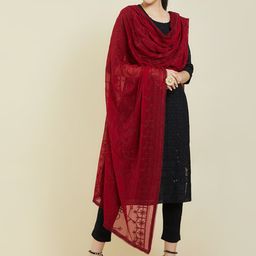 Soch Women Maroon Embroidered Dupatta-image-0