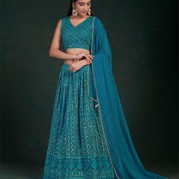 ODETTE Embroidered Sequinned Semi-Stitched Lehenga & Unstitched Blouse With Dupatta-image-73