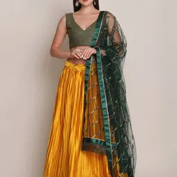 Warthy Ent Yellow & Green Embellished Semi-Stitched Lehenga & Unstitched Blouse & Dupatta-image-14