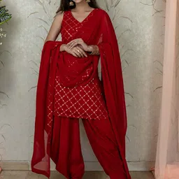 Label Shaurya Sanadhya Ethnic Motifs Embroidered Sequinned Kurta with Patiala & Dupatta image 1