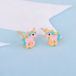 GIVA 925 Silver Golden Pie Unicorn Kids Earrings-7