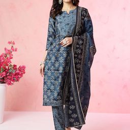 Anouk Ethnic Motifs Printed Chanderi Silk Kurta with Trousers & With Dupatta image 4