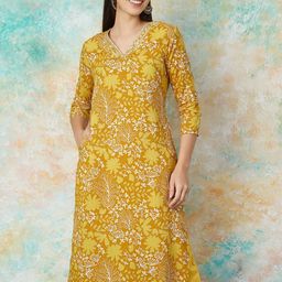 Melange by Lifestyle Women Floral Printed Flared Sleeves Kurta-image-92