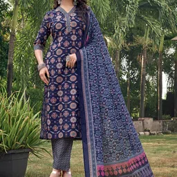 NAINVISH Floral Printed Kurta with Trouser & Dupatta-37
