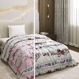 Monte Carlo Peach & White Floral Printed Reversible AC Room 120 GSM Single Bed Comforter-picture-9