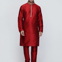 ROYAL KURTA Mandarin Collar Thread Work Straight Kurta-image-25