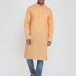 ROYAL KURTA Men Orange Thread Work Summer Sheers Kurta-image-42