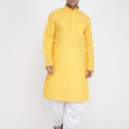ROYAL KURTA Men Yellow Solid Cotton Kurta-image-93