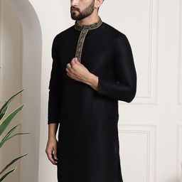 ROYAL KURTA Woven Design Mandarin Collar Thread Work Detailed Jacquard Straight Kurta-image-23