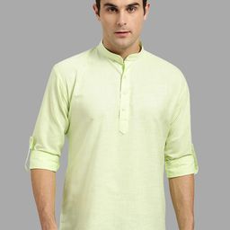 ROYAL KURTA Men Lime Green Solid Cotton Short Kurta-picture-49