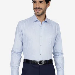 JADE BLUE Spread Collar Checked Casual Pure Cotton Shirt-image-73