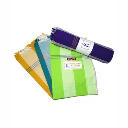 SR HANDLOOMS AND TEXTILES Green & Navy Blue 4 Piece Striped Cotton 250 GSM Towel Set-17