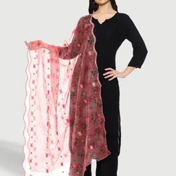 SWI Stylish Floral Printed Organza Dupatta with Thread Work-4