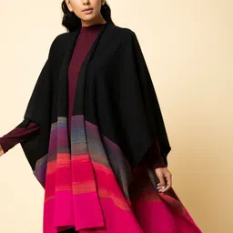 KHALEEJ Women Black Red Colourblocked Asymmetric Closure Longline Open Front Jacket-picture-17