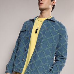 Campus Sutra Windcheater Spread Collar Self Design Cotton Denim Jacket-picture-11