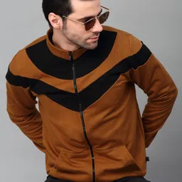 Rigo Men Brown Colourblocked Fleece Lightweight Outdoor Open Front Jacket-62