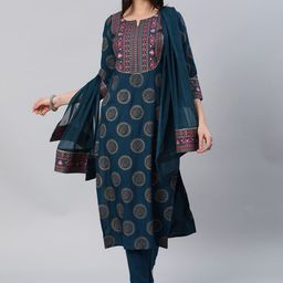 KALINI Ethnic Motifs Printed Straight Kurta with Trousers & Dupatta-56