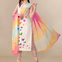 Sangria White Conversational Printed Sequinned Straight Kurta & Trouser With Dupatta-2