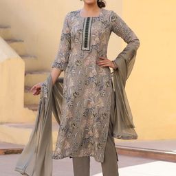 KALINI Floral Printed Kurta & Trousers With Dupatta-image-15