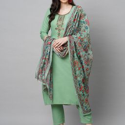 KALINI Women Green Embroidered Thread Work Kurta with Trousers & Dupatta-picture-14