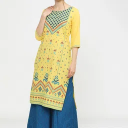 KETCH Women Yellow & Blue Ethnic Motifs Printed Kurta-25