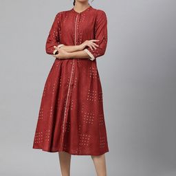 W Women Red Ethnic Motifs Embroidered Kurta-image-73
