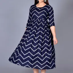 ROOPWATI FASHION Women Navy Blue Chevron Maternity Anarkali Kurta-12