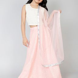 Aks Kids Girls Mirror Work Ready to Wear Cotton Lehenga Choli With Dupatta-image-27