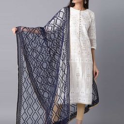 elleven Navy Blue Embroidered Dupatta-picture-45