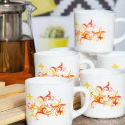 Cello White & Red Red Red Floral Printed Opalware Glossy Cups Set of Cups and Mugs-10