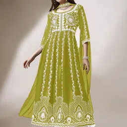 FabFairy Ethnic Motifs Embroidered Chikankari Georgette Kurta with Dupatta-picture-27