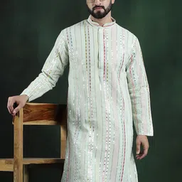 SOJANYA LUXE Striped Thread Work Georgette Straight Kurta-image-2