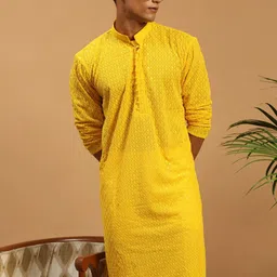 SHRESTHA BY VASTRAMAY Men Ethnic Motifs Embroidered Chikankari Georgette Kurta-picture-42