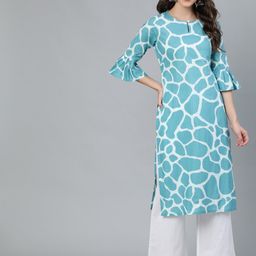 AKS Abstract Printed Bell Sleeves Cotton Straight Kurta-image-28