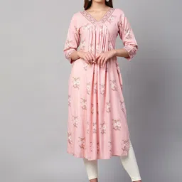RATAN Floral Printed V-Neck Gathered Anarkali Kurta-image-9